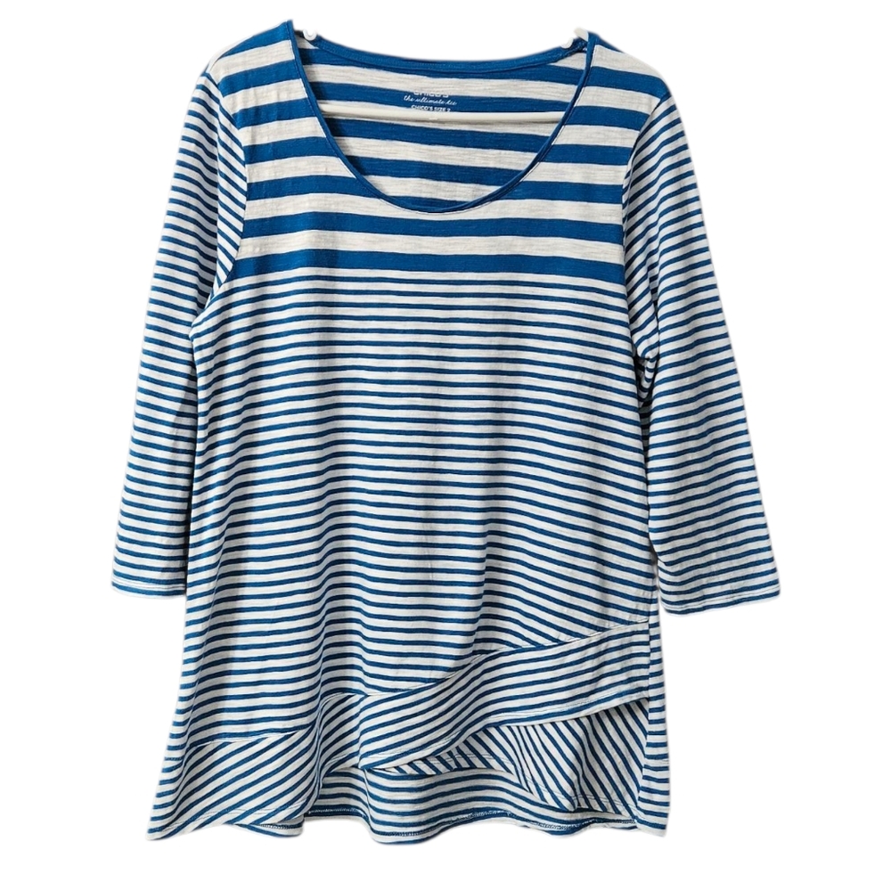 Chico's The Utimate Tee 3/4 Sleeves Women's Large/Chico's 2 Blue White